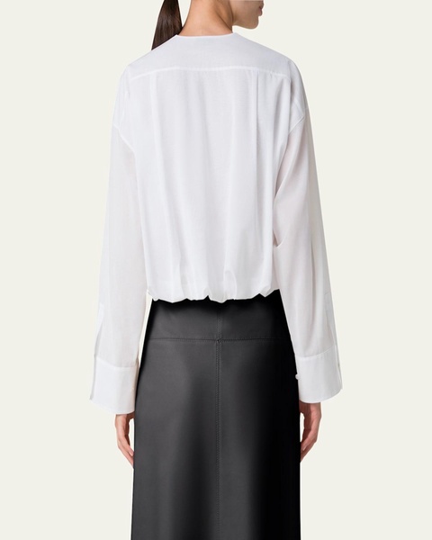 Pleated Button Down Cotton Voile Blouse