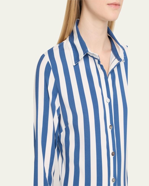 Striped Button-Front Maxi Shirtdress