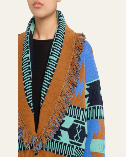 Icon Jacquard Fringe Wool Cashmere Bomber Cardigan