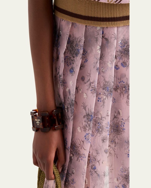 Nylonette Floral Print Pleated Midi Skirt