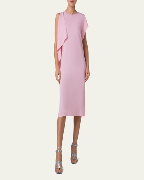 Lasercut Shoulder-Drape Midi Dress