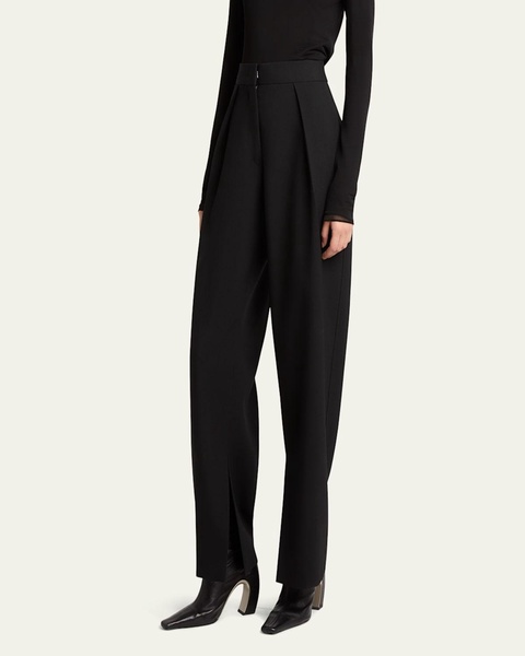 Pleated Straight-Leg Trousers with Split Seams
