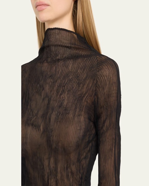 Chiffon Twist Crinkled Turtleneck Top