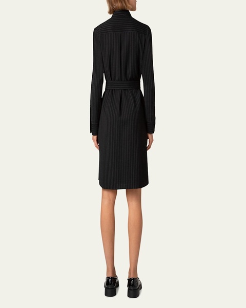 Pinstripe Belted Wool Shirt Dress