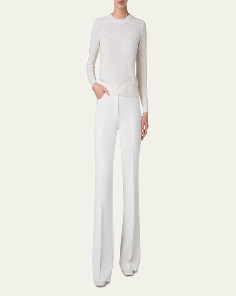 Micro Sequin Linen-Blend Crewneck Sweater