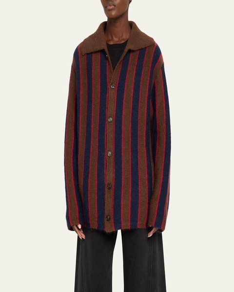 Mohair Stripe Collared Cardigan