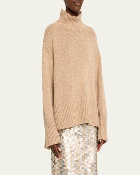 Oversized High-Low Turtleneck Cashmere Sweater