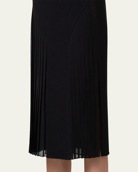 Plisse Inset Wool Double-Face Skirt