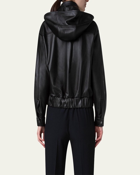Wanda Nappa Leather Hooded Bomber Jacket