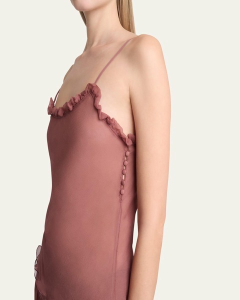 Lingerie Tulle Ruffle-Trim Silk Camisole