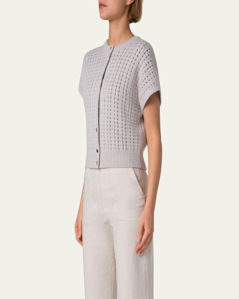 Cape-Sleeve Cashmere Cropped Cardigan
