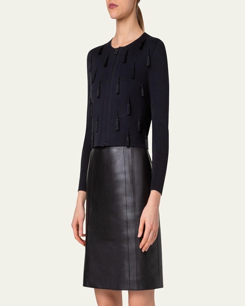 Tassel Zip Front Cropped Knit Cardigan