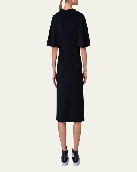 Cape Elbow Sleeves Viscose Midi Dress