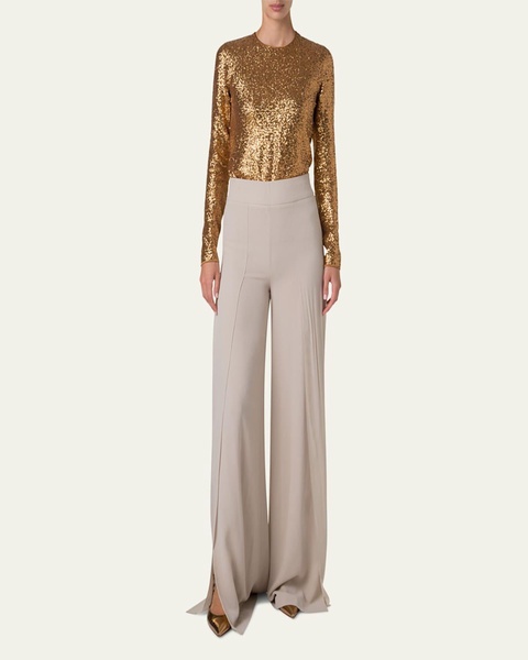 Fellia Silk Georgette Wide-Leg Slit Pants