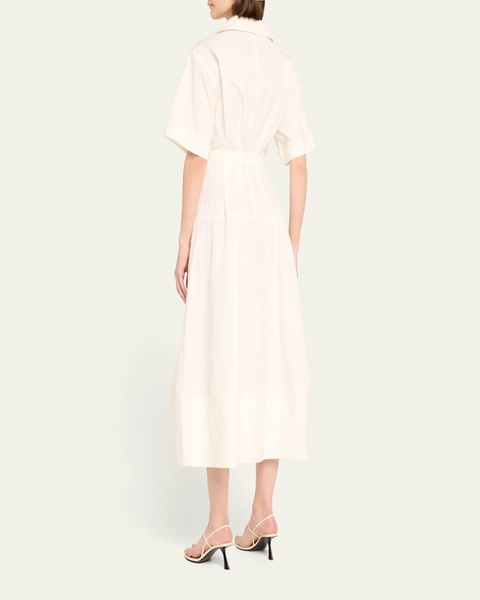 Deanna Belted Poplin Short-Sleeve Midi Shirtdress