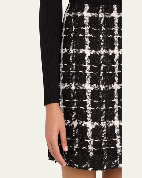 Metallic Check Tweed A-Line Mini Skirt