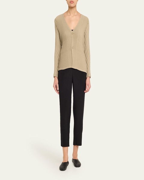 Wool Like Pleats V-Neck Cardigan