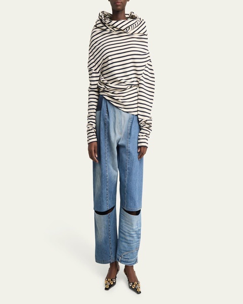 Jersey Cowl-Neck Draped Top