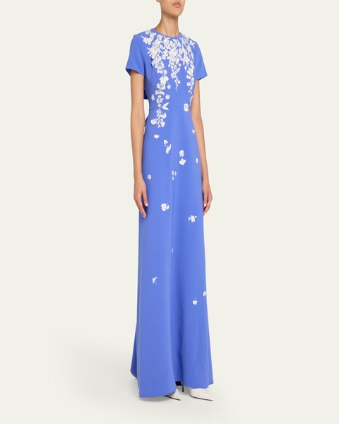Bow-Embellished Embroidered Applique Gown