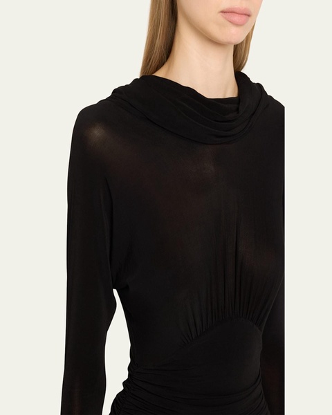 Cowl-Neck Gathered Midi Dress