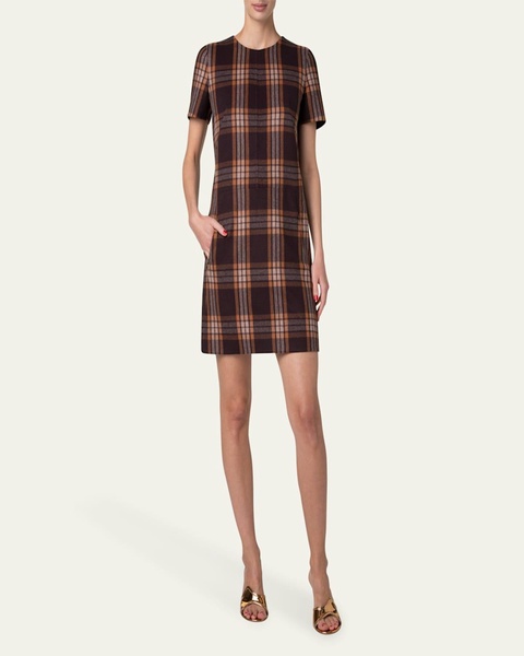 Reversible Check Silk Short Dress
