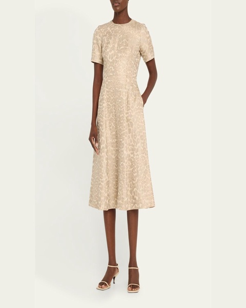 Evangeline Leopard Jacquard Midi Dress