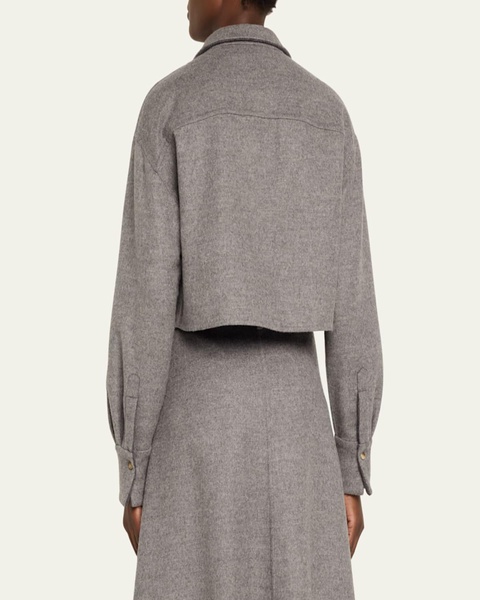 Fluid Wool Cropped Shirt Jacket with Patch Pockets
