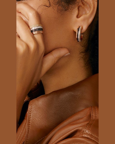 Quatre Large Ring in Tricolor Gold with Brown PVD and Diamonds