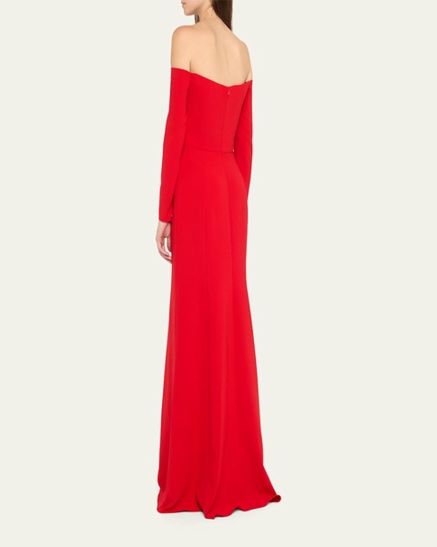 Draped Long-Sleeve Off-The-Shoulder Trumpet Gown