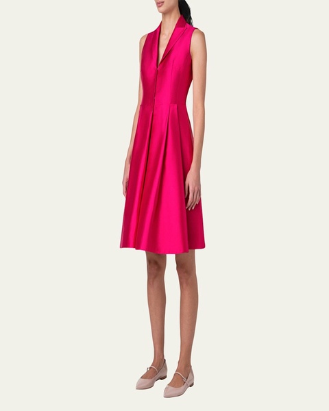 Pintuck Sleeveless Silk Coat Dress