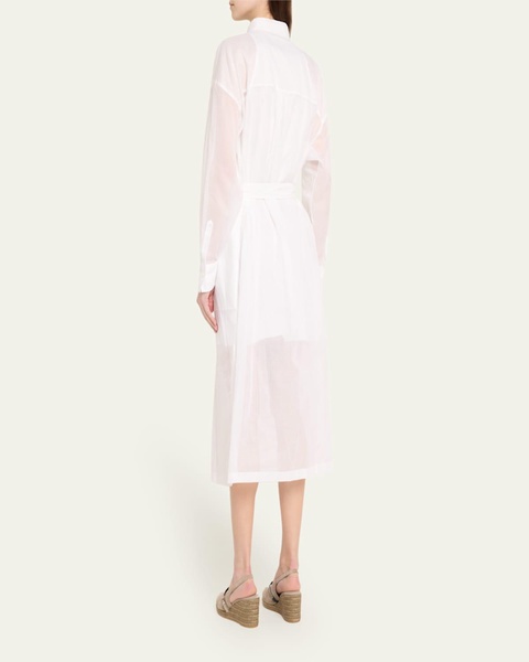 Tuxedo Bib Long-Sleeve Belted Organza Tunic Shirt