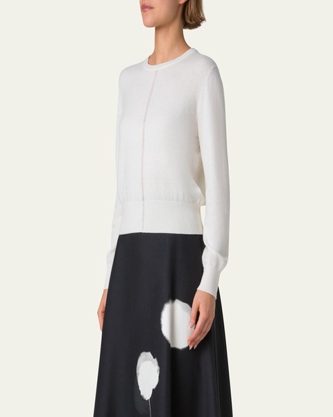 Front Fine Sheer Stripe Cashmere Sweater