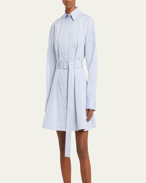 Violan Stripe Belted Poplin Mini Dress