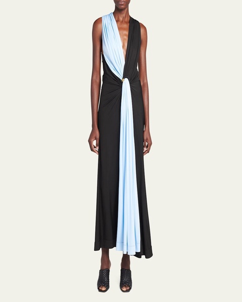 Lightweight Contrast Draped Jersey Dress