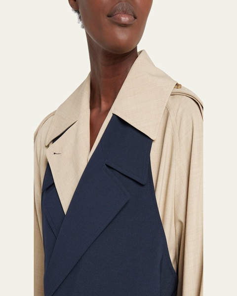 Bricolage Double-Breasted Bicolor Belted Trench Coat
