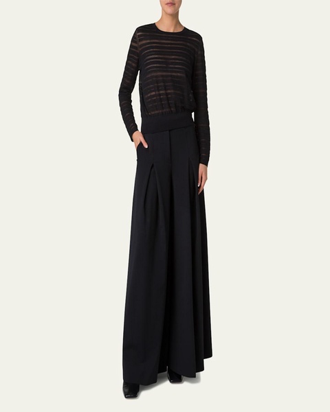 Sheer Stripe Knit Crewneck Sweater