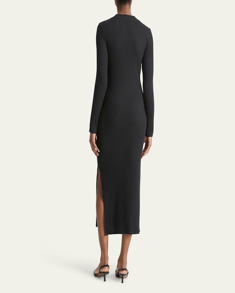 Ribbed Long-Sleeve Midi Dress