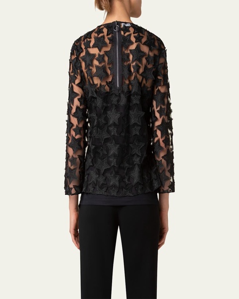 3D Star Embroidery Tulle Loose Blouse