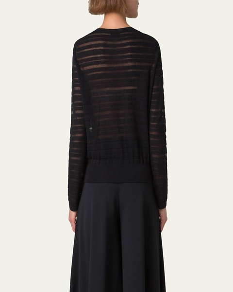 Sheer Stripe Knit Crewneck Sweater