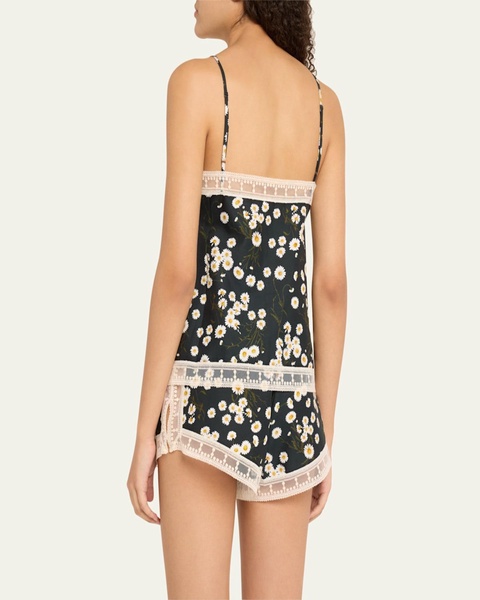 Toi Floral-Print Lace Trim Cami
