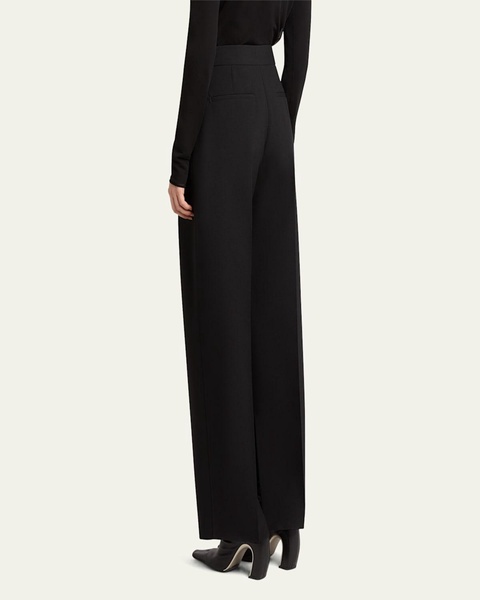 Pleated Straight-Leg Trousers with Split Seams