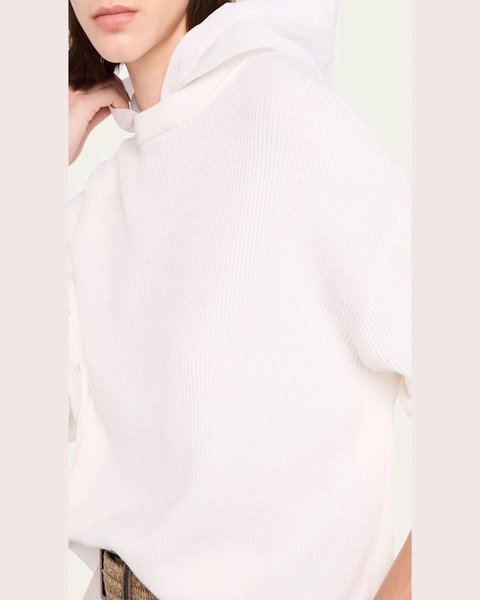 Organza-Hem Knit Hooded Sweater