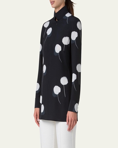 Windflower Print Silk Crepe Tunic Blouse