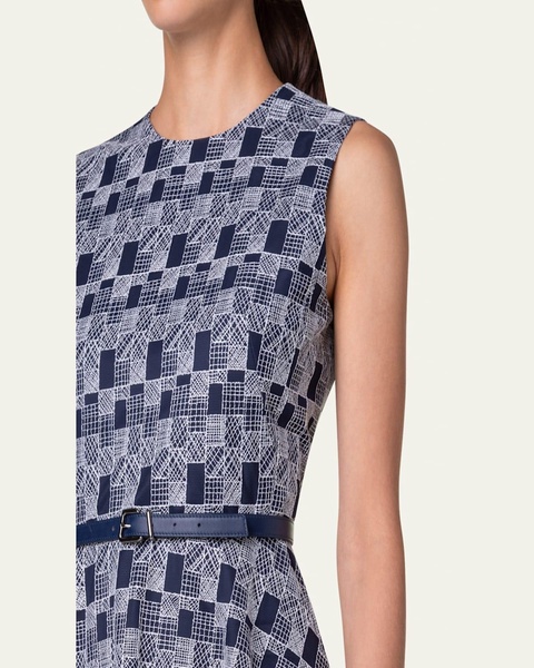 Abstract-Print Tulle Belted Midi Dress