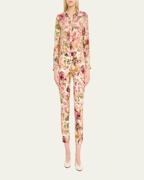 Daphne Floral Cigarette Cropped Cotton Twill Pants