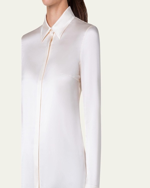 Button Down Silk Satin Stretch Blouse