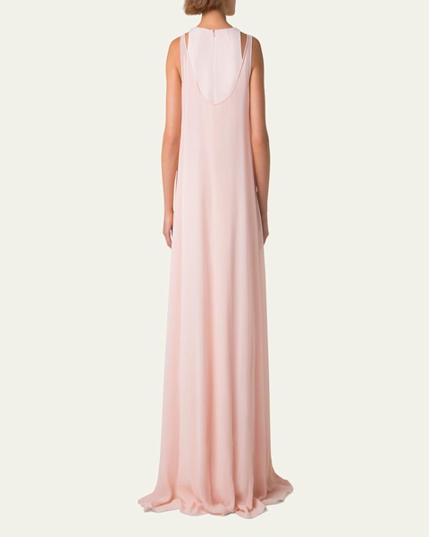 Layered Shoulder Cutout Silk Gown