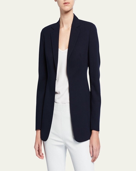 Leather-Collar Wool Jacket