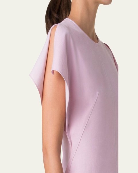 Slit-Sleeve Denim Stretch A-Line Midi Dress