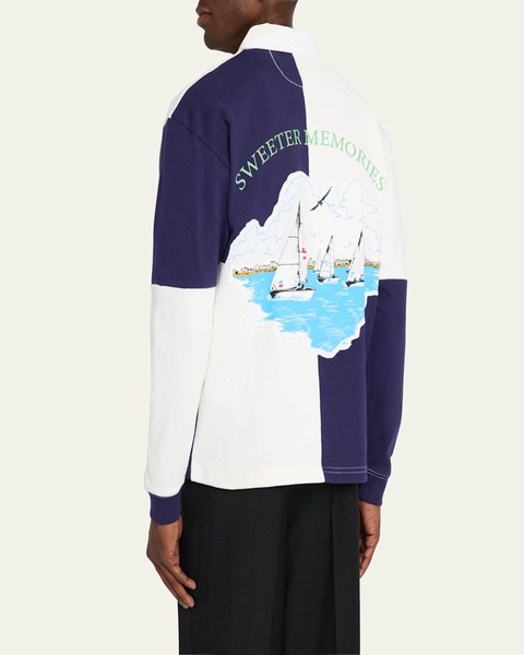Men's Square Colorblock Grandfather Rugby Shirt